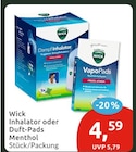 Inhalator oder Duft-Pads Menthol von Wick für 4,59 € bei budni im Angebot Inhalator oder Duft-Pads Menthol von Wick im aktuellen budni Prospekt