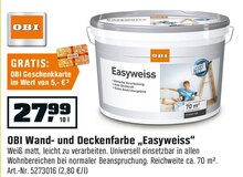 Wand- und Deckenfarbe „Easyweiss“ bei OBI in Lünen Wand- und Deckenfarbe „Easyweiss“ im Angebot bei OBI Lünen für 27,99 €