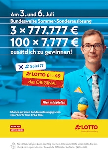 Aktueller Lotto Baden-Württemberg Prospekt "Bundesweite Sommer-Sonderauslosung" Seite 1 von 1 Seite für Karlsruhe
