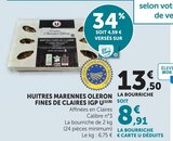 Huitres Marennes Oleron Fines de Claires IGP - U en promo chez Super U Arles à 8,91 €