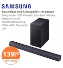 Soundbar mit Subwoofer HW-B460GF im V-Markt Prospekt Soundbar mit Subwoofer HW-B460GF von Samsung im aktuellen V-Markt Prospekt für 139,00 €