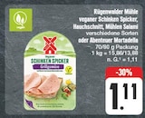 veganer Schinken Spicker, Hauchschnitt, Mühlen Salami verschiedene Sorten oder Abenteuer Mortadella bei EDEKA im Prospekt "" für 1,11 €