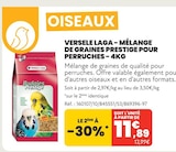 MÉLANGE DE GRAINES PRESTIGE POUR PERRUCHES - 4KG - VERSELE LAGA à 11,89 € dans le catalogue Animalis