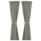 2 Gardinen + Raffhalter hell graugrün 140x300 cm Angebote von LENDA bei IKEA Reutlingen für 29,99 €