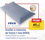 Oreiller à mémoire de forme + taie BORA - réva en promo chez Technicien de Santé Strasbourg à 49,90 €