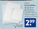 Laminierfolien DIN-A4 von Expertiz im aktuellen ALDI SÜD Prospekt für 2,99 €