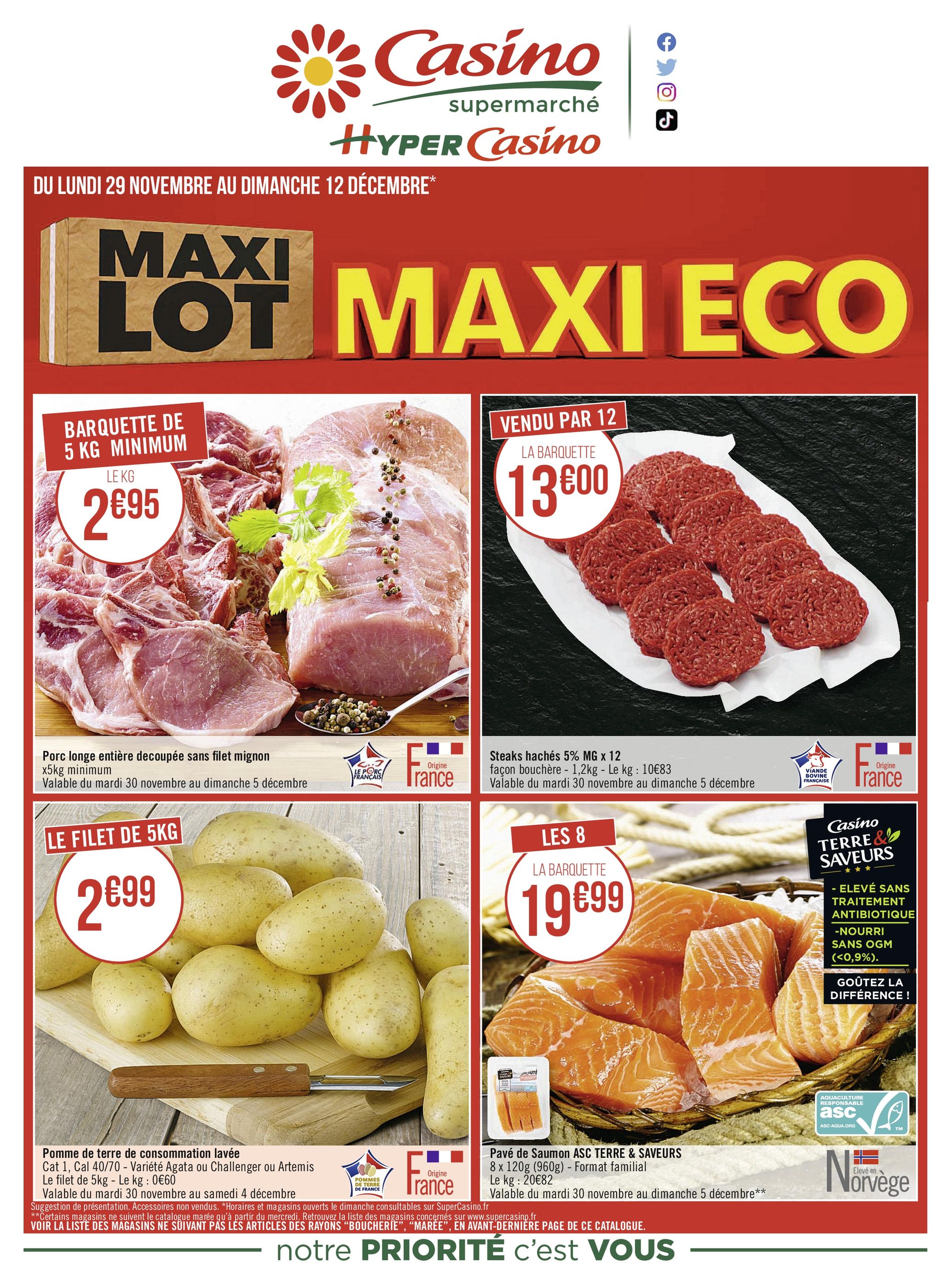 Catalogue Casino Supermarchés à Boulogne-Billancourt, avec 12 pages Prospectus Casino Supermarchés à Boulogne-Billancourt, "MAXI LOT, MAXI ECO", 12 pages, 29/11/2021 - 12/12/2021