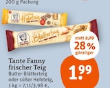 frischer Teig von Tante Fanny im aktuellen tegut Prospekt für 1,99 €