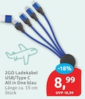 2GO Ladekabel USB/Type C All in One blau von  im aktuellen budni Prospekt für 8,99 €