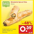 Börekstick Spinat-Feta von BACKSTUBE für 0,39 € bei Netto Marken-Discount im Angebot Börekstick Spinat-Feta von BACKSTUBE im aktuellen Netto Marken-Discount Prospekt