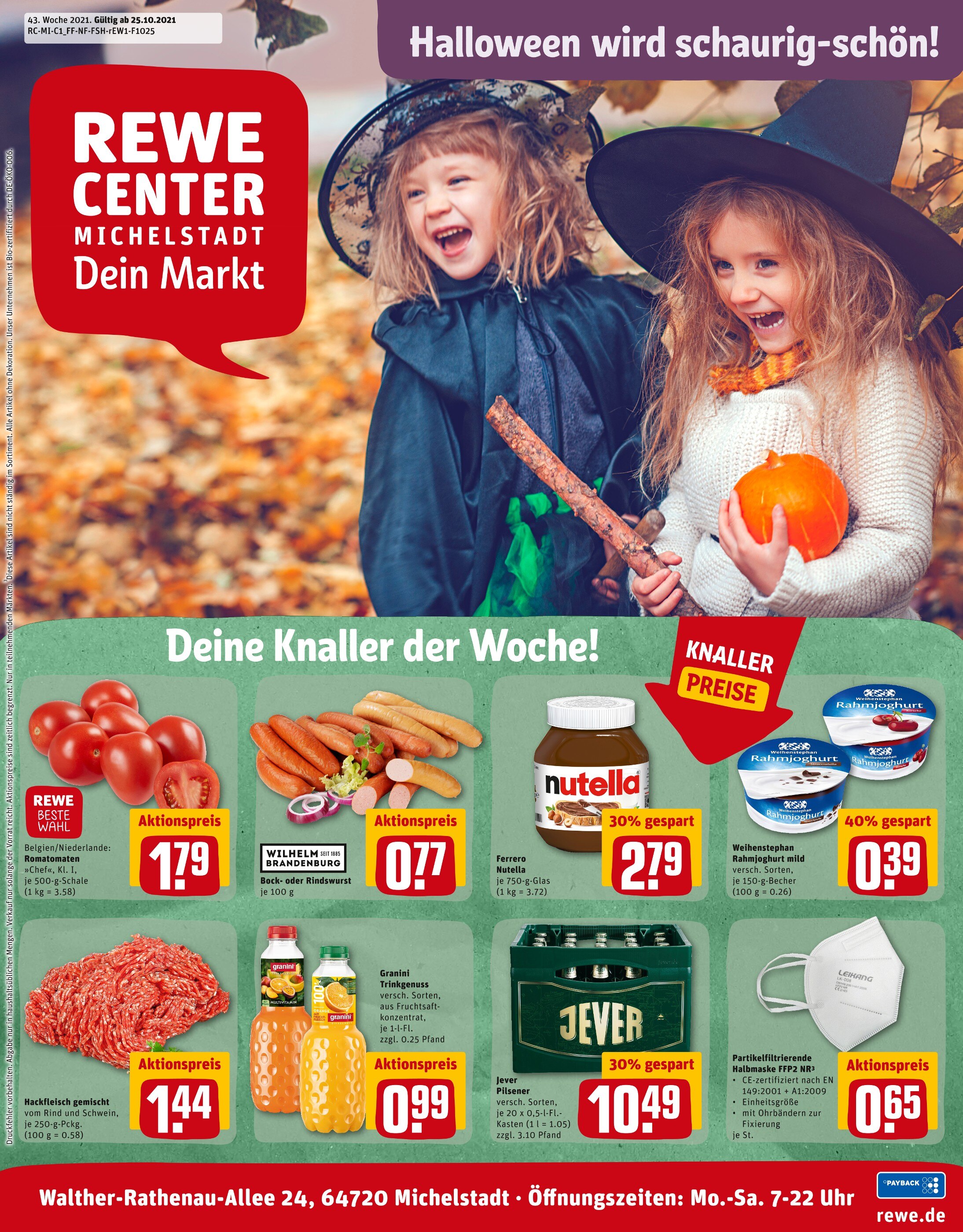 REWE Prospekt für Michelstadt mit 37 Seiten REWE Prospekt für Michelstadt: "Angebote im Markt", 37 Seiten, 25.10.2021 - 30.10.2021