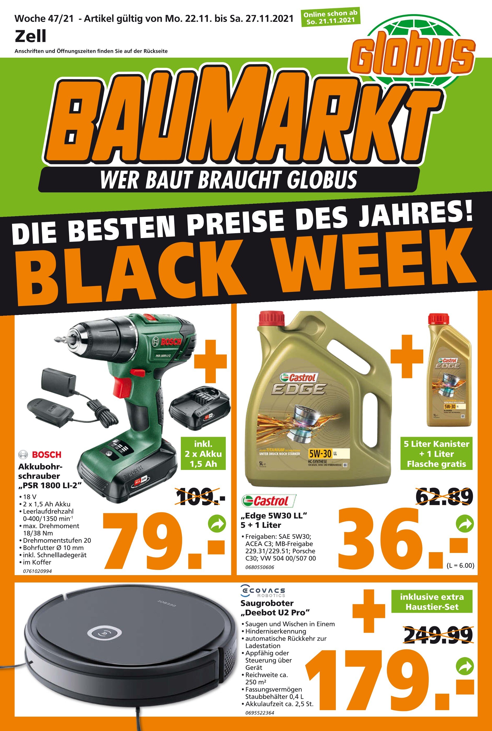 Globus-Baumarkt Prospekt für Knochenmühle mit 16 Seiten Globus-Baumarkt Prospekt für Knochenmühle: "DIE BESTEN PREISE DES JAHRES! BLACK WEEK", 16 Seiten, 21.11.2021 - 27.11.2021