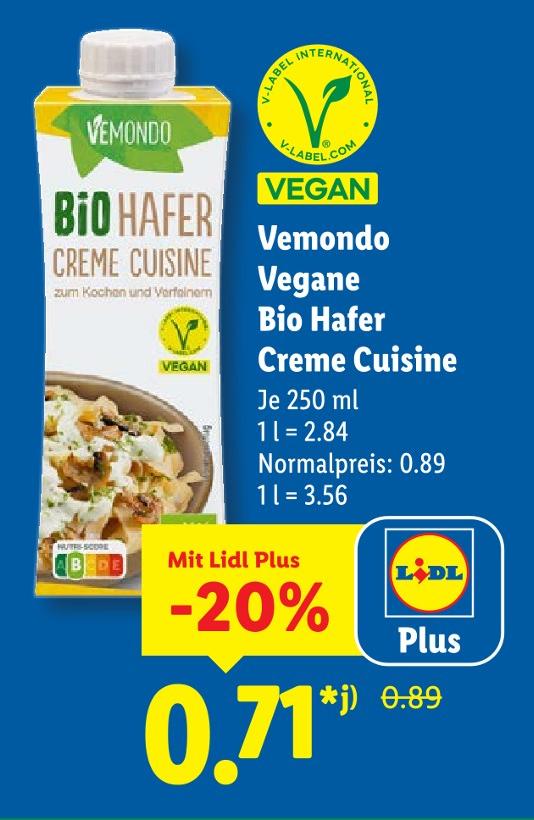 Vegane Bio Hafer Creme Cuisine