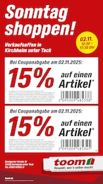 toom Baumarkt Prospekt für Kirchheim (Teck): "Sonntag shoppen!", 1 Seite, 02.11.2025 - 02.11.2025