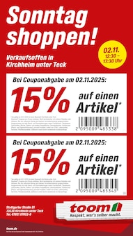 Aktueller toom Baumarkt Prospekt für Kirchheim (Teck) und Ungebung,  Seite zum blättern toom Baumarkt Prospekt Sonntag shoppen! mit  Seite in Kirchheim (Teck) und Umgebung