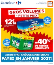 Promos Lessive dans le catalogue "GROS VOLUMES = PETITS PRIX" de Carrefour Lessive en promo dans le catalogue Carrefour à la page 1