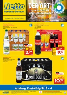 Cola im Netto Marken-Discount Prospekt "DER ORT, AN DEM DAS GRÖSSTE MEHRWEG-SORTIMENT ZUHAUSE IST." mit 2 Seiten (Arnsberg)