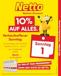 Netto Marken-Discount Prospekt für Goch mit 2 Seiten Netto Marken-Discount Prospekt "10% auf ALLES" für Goch, 2 Seiten, 01.03.2026 - 01.03.2026