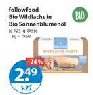 Bio Wildlachs in Bio Sonnenblumenöl Angebote von followfood bei V-Markt Regensburg für 2,49 €