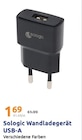 Wandladegerät USB-A im Angebot bei Action in Düsseldorf Wandladegerät USB-A Angebote von Sologic bei Action Düsseldorf für 1,69 €