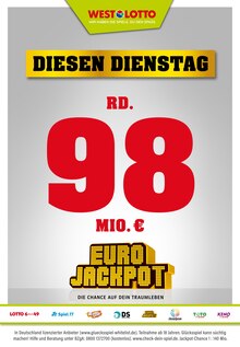 Westlotto Prospekt "Diesen Dienstag rd. 98 Mio. €" mit  Seiten (Düsseldorf)