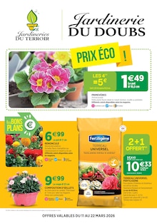Catalogue Jardineries du terroir de la semaine "PRIX ÉCO !" avec 4 pages, valide du 11/03/2026 au 22/03/2026 pour Audincourt et alentours Prospectus Jardineries du terroir de la semaine "PRIX ÉCO !" avec 4 pages, valide du 11/03/2026 au 22/03/2026 pour Audincourt et alentours