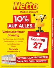 Netto Marken-Discount Discounter Prospekt der aktuellen Woche mit 2 Seiten, gültig von 27.09.2026 bis 27.09.2026, in Schmelz und Umgebung Aktueller Netto Marken-Discount Discounter Prospekt in Schmelz und Umgebung, "10% auf ALLES" mit 2 Seiten, 27.09.2026 - 27.09.2026