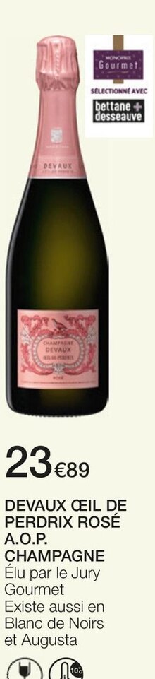 ŒIL DE PERDRIX ROSÉ A.O.P. CHAMPAGNE - Monoprix à Pantin ŒIL DE PERDRIX ROSÉ A.O.P. CHAMPAGNE en promo chez Monoprix Pantin à 23,89 €