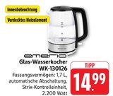 Glas-Wasserkocher WK-130126 im Angebot bei E center in Tübingen Glas-Wasserkocher WK-130126 Angebote von Emerio bei E center Tübingen für 14,99 €