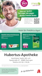 mea - meine apotheke Prospekt für Ratingen mit 4 Seiten mea - meine apotheke Prospekt für Ratingen: "Unsere August-Angebote", 4 Seiten, 01.08.2026 - 31.08.2026