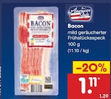 Bacon mild geräucherter Frühstücksspeck Angebote von American Style bei Netto Marken-Discount Voerde für 1,11 €