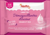 Lingettes démaquillantes douceur visages et yeux x25 - NETTO en promo chez Netto Troyes à 1,25 €