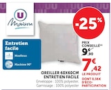 Oreiller 60x60cm Entretien Facile - U Maison en promo chez Super U Clichy-sous-Bois à 7,42 €