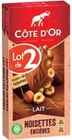 Tablettes de chocolat lait noisettes entières - Côte d'Or - Intermarché à Castres Tablettes de chocolat lait noisettes entières - Côte d'Or en promo chez Intermarché Castres à 2,79 €