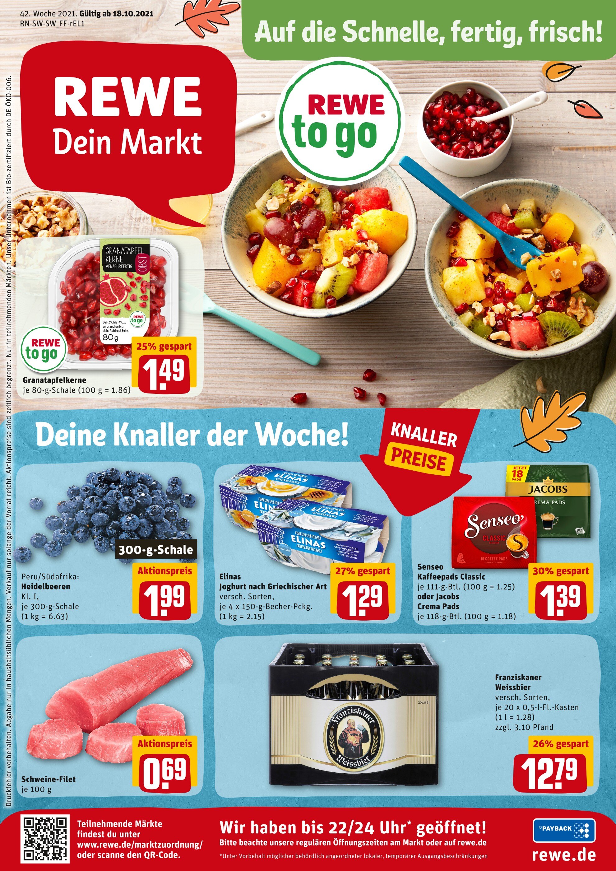 REWE Prospekt für Stuttgart mit 25 Seiten REWE Prospekt für Stuttgart: "Angebote im Markt", 25 Seiten, 18.10.2021 - 23.10.2021