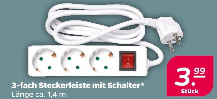 3-fach Steckerleiste mit Schalter