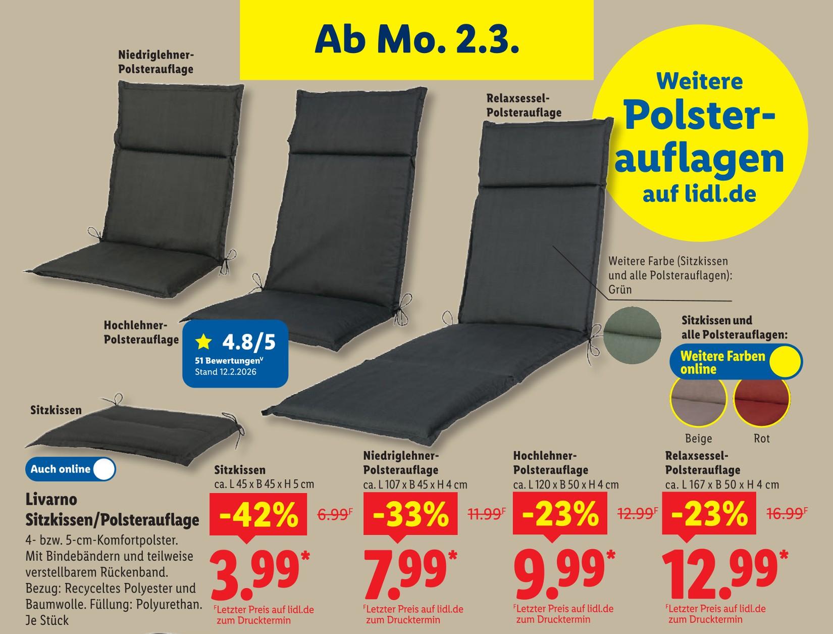 Niedriglehner- Polsterauflage