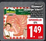 Käsewurst im EDEKA Prospekt Käsewurst von Wiesbauer im aktuellen EDEKA Prospekt für 1,49 €