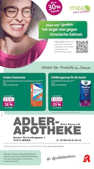 mea - meine apotheke Prospekt der Woche "Unsere Januar-Angebote" Seite 1, 01.01.2026 bis 31.01.2026 für Weida Aktueller mea - meine apotheke Prospekt "Unsere Januar-Angebote" Seite 1 von 4 Seiten für Weida