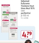 Fußcreme Trockene Haut Urea Akut 10 % oder parfümfrei von Sebamed im aktuellen Rossmann Prospekt für 4,79 €