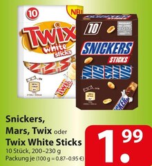 Snickers, Mars, Twix oder Twix White Sticks bei famila Nordost in Hannover Snickers, Mars, Twix oder Twix White Sticks im Angebot bei famila Nordost Hannover für 1,99 €