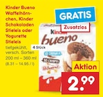 Kinder Bueno Waffelhörnchen, Kinder Schokoladen Stieleis oder Yogurette Stieleis im Angebot bei Netto Marken-Discount in Jena Kinder Bueno Waffelhörnchen, Kinder Schokoladen Stieleis oder Yogurette Stieleis Angebote von Kinder bei Netto Marken-Discount Jena für 2,99 €