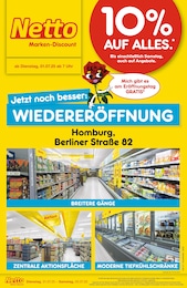 Netto Marken-Discount Prospekt für Homburg mit 6 Seiten Netto Marken-Discount Prospekt für Homburg: "Wiedereröffnung - 10% auf ALLES", 6 Seiten, 01.07.2025 - 05.07.2025