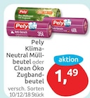 Klima-Neutral Müllbeutel oder Clean Öko Zugbandbeutel von Pely für 1,49 € bei budni im Angebot Klima-Neutral Müllbeutel oder Clean Öko Zugbandbeutel von Pely im aktuellen budni Prospekt