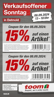 Aktueller toom Baumarkt Prospekt "Verkaufsoffener Sonntag" Seite 1 von 1 Seiten