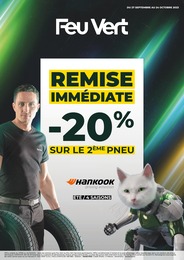 Catalogue Feu Vert à Boulogne-Billancourt "Remise immédiate -20% sur le 2ème pneu", 1 page, 27/09/2023 - 24/10/2023 Prospectus Feu Vert à Boulogne-Billancourt "Remise immédiate -20% sur le 2ème pneu", 1 page, 27/09/2023 - 24/10/2023