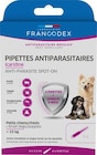 Promo Soin Chien - Francodex Pipettes antiparasitaires spécial chiot et petit chien Icaridine - 4 x 1,5 ml à 16,99 € dans le catalogue Médor et Compagnie à Le Vigen