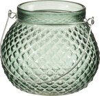 Windlicht im dm-drogerie markt Prospekt Glaswindlicht mit Rautenmuster & Henkel, Tannengrün im aktuellen dm-drogerie markt Prospekt für 4,95 €