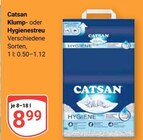 Klump- oder Hygienestreu Angebote von Catsan bei GLOBUS Duisburg für 8,99 €
