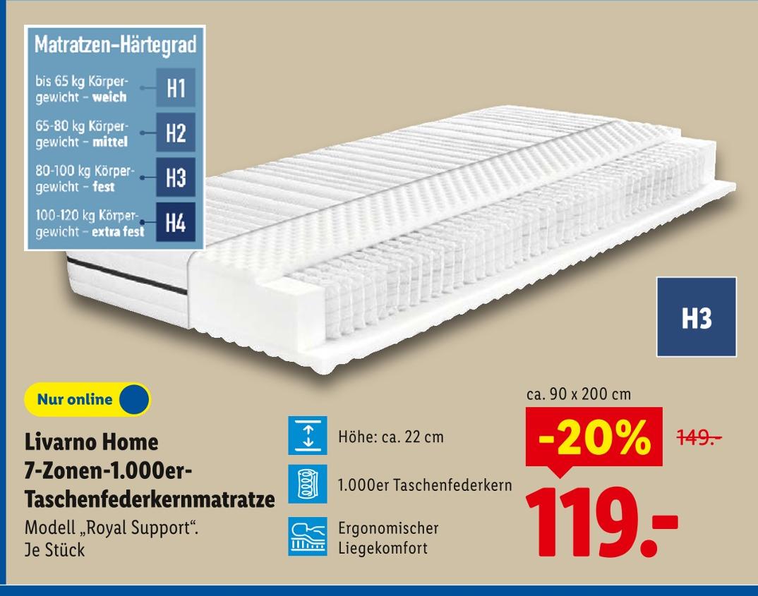 7-Zonen-1.000er-Taschenfederkernmatratze